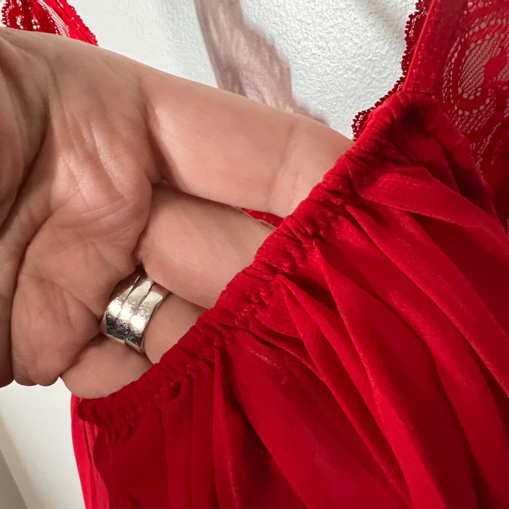 Victorias Secret Very Sexy Lingerie Lace Satin Teddy Sheer Babydoll Top Red XS - Picture 12 of 16